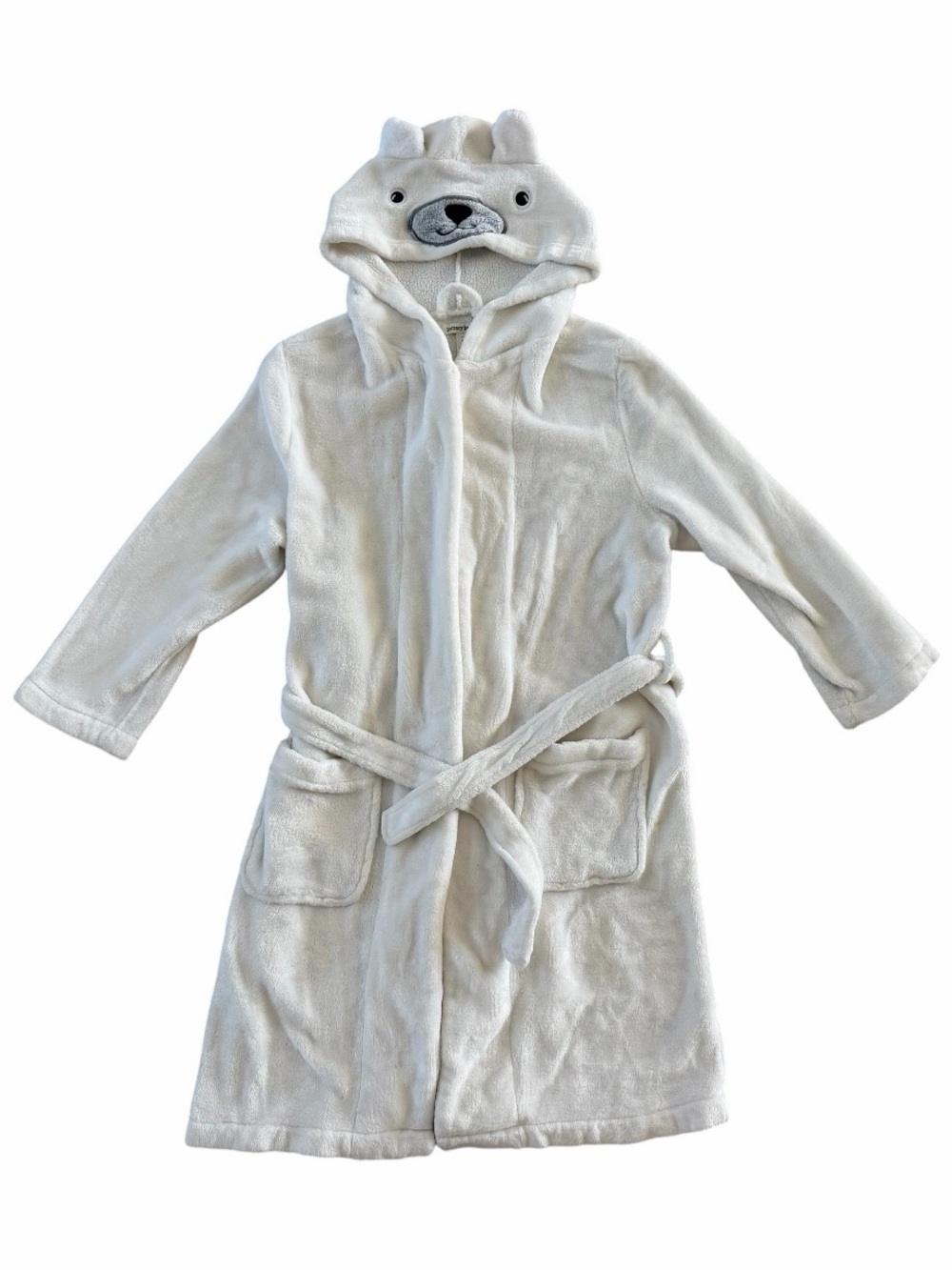 Pottery Barn Kids White Polar Bear Critter Hooded Plush Fleece Robe Large Size 8